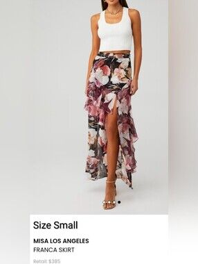 Misa Los Angeles Pink Floral High-Low Ruffle Skirt